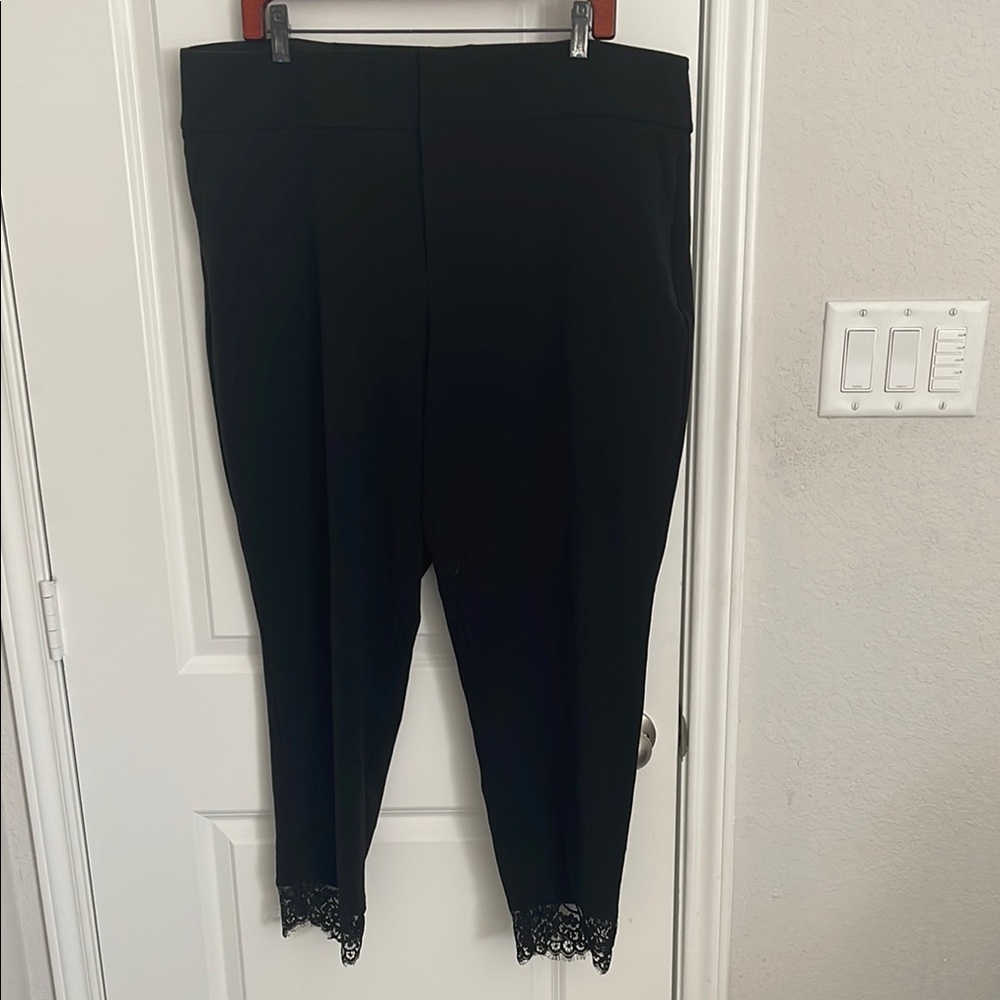 Elegant Black Lace Hem Pants